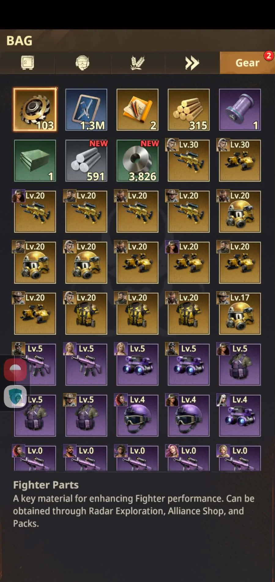 Fighter Parts in the Bag and their item description
