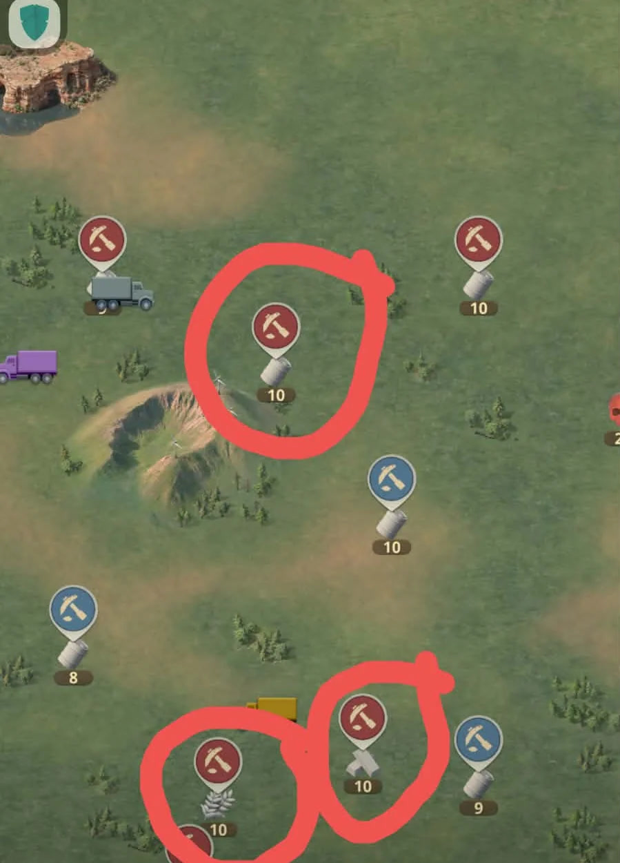 Empty Level 9 and Level 10 resource tiles on the world map
