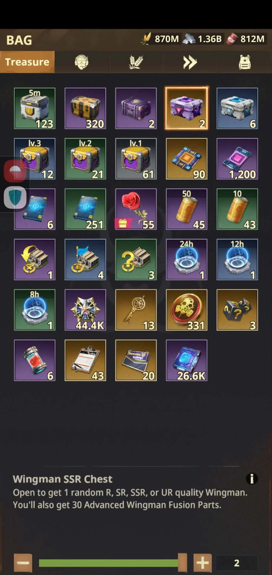 Wingman SSR Chest awarding thirty Advanced Wingman Fusion Parts