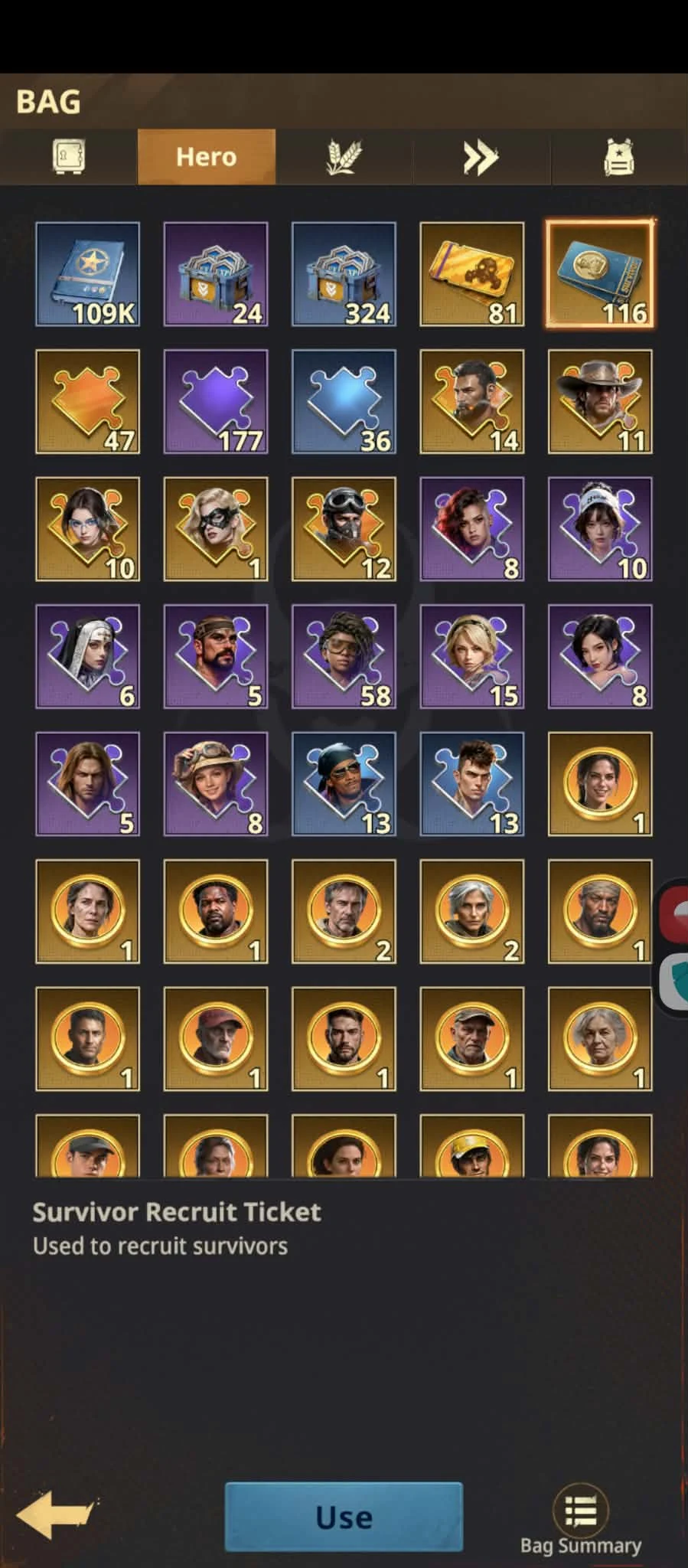 Saved Survivor Recruit Ticket in the inventory