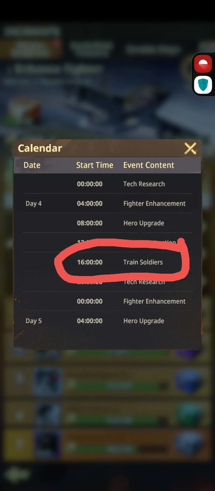 Mission Readiness calendar showing a Train Soldiers window